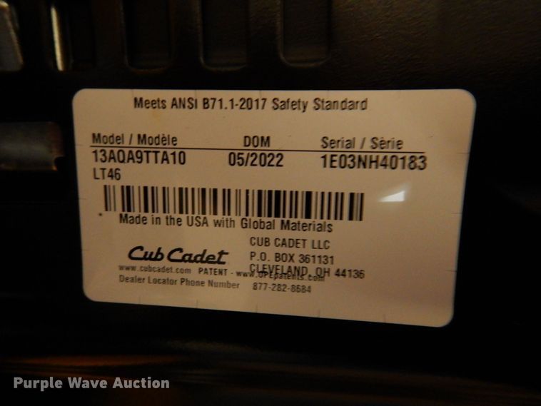 image for item IO9252 2022 Cub Cadet LT46  lawn mower