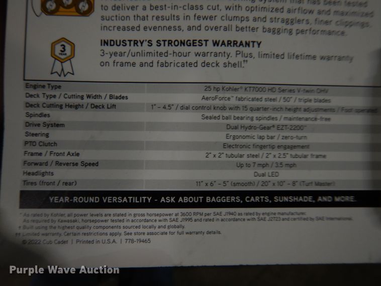 image for item IO9253 2022 Cub Cadet Ultima ZT1  ZTR lawn mower