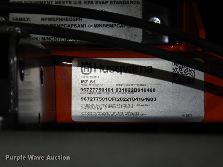 image for item IO9256 2022 Husqvarna MZ61  ZTR lawn mower