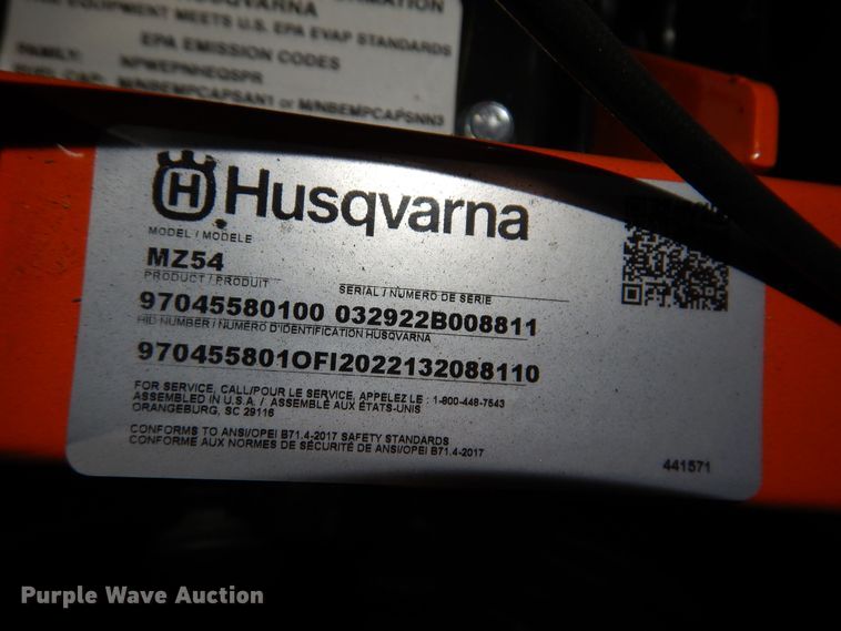 image for item IO9257 2022 Husqvarna MZ54  ZTR lawn mower