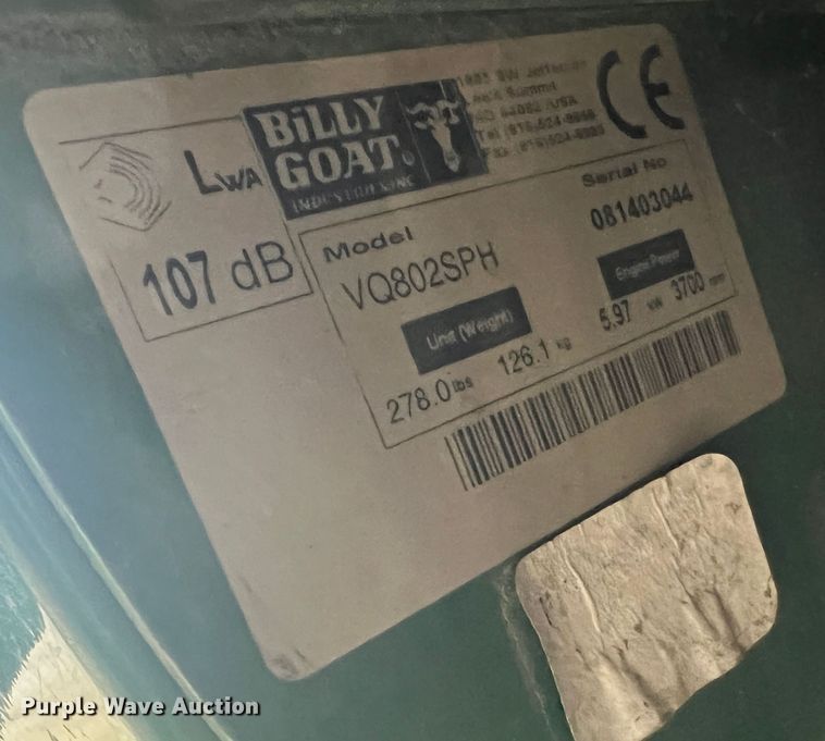 image for item JU9698 Billy Goat VQ802SPH  lawn vacuum