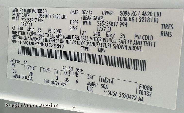 image for item JU9756 2014 Ford Escape S  SUV