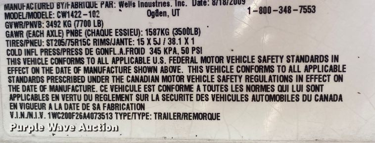 image for item JW9226 2010 Wells Cargo  enclosed cargo trailer