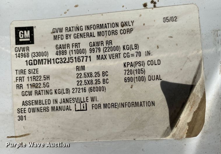 image for item JW9278 2002 GMC C7500  flatbed truck