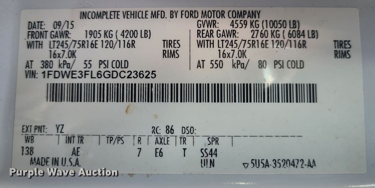 image for item JW9852 2016 Ford E350 Super Duty  utility van