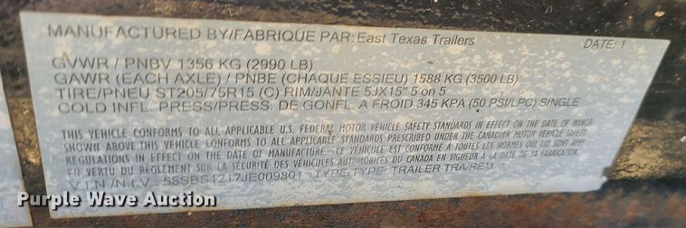 image for item JW9853 2018 East Texas  utility trailer