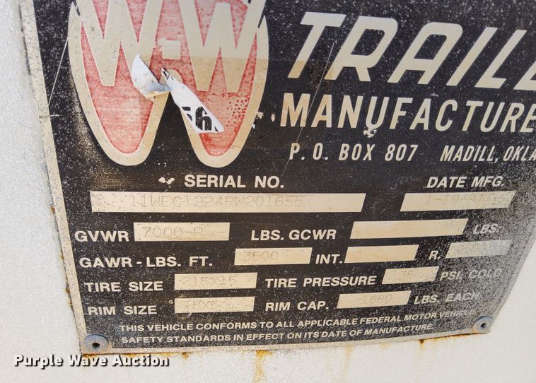 image for item KC9707 1994 W-W Trailers  enclosed cargo trailer