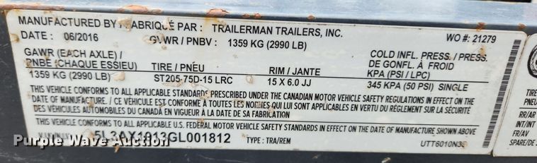 image for item KT9489 2016 Trailerman  tilt deck utility trailer
