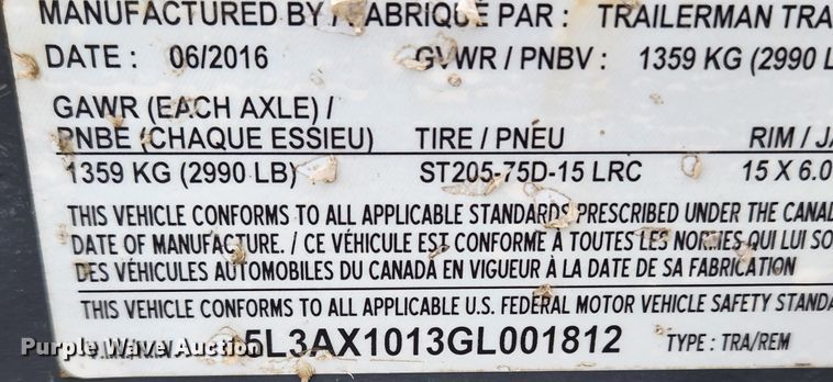 image for item KT9489 2016 Trailerman  tilt deck utility trailer