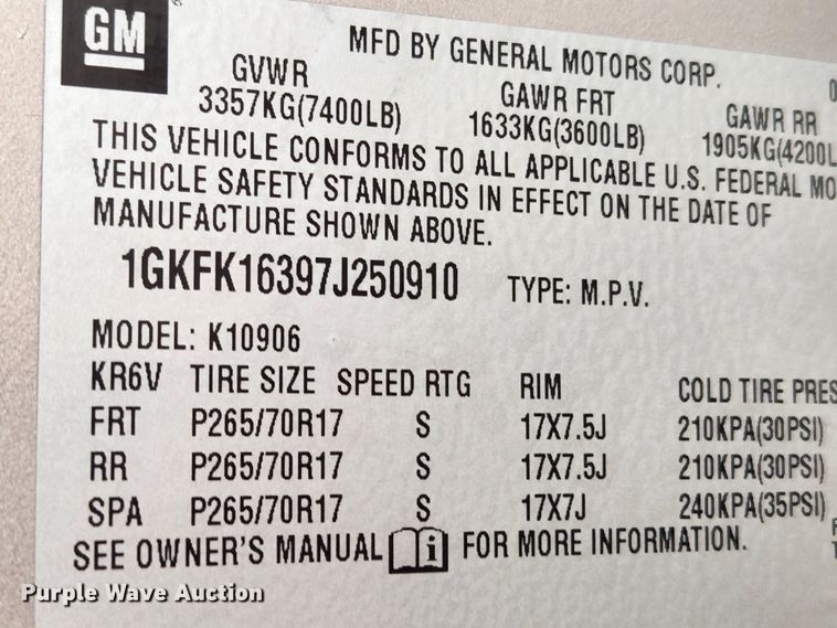 image for item KT9494 2007 GMC Yukon XL  SUV