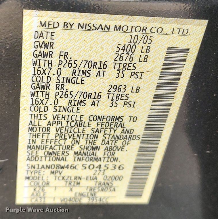 image for item LA9286 2006 Nissan Xterra  SUV