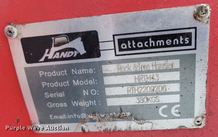 image for item LY9901 2022 Handy Attachments HRTH43  skid steer rock and tree handler