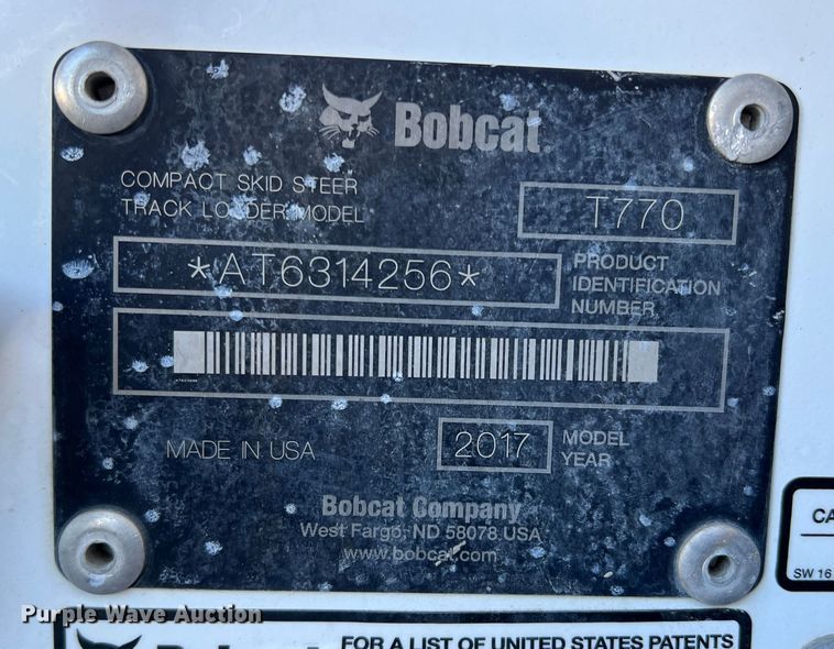 image for item DS2638 2017 Bobcat T770  tracked skid steer loader