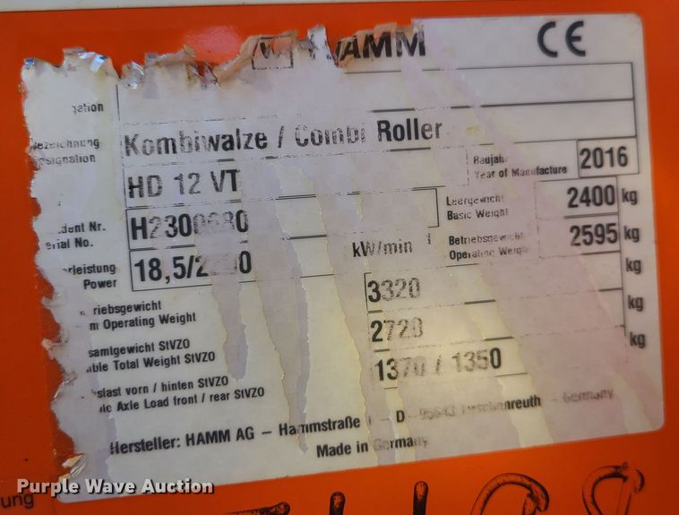image for item JG9557 2016 Hamm HD12  double drum roller