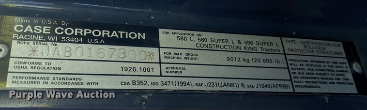 image for item JW9232 Case 580L  backhoe