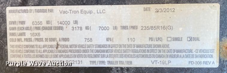 image for item JW9249 2012 Vermeer LP855SDT  vacuum excavator
