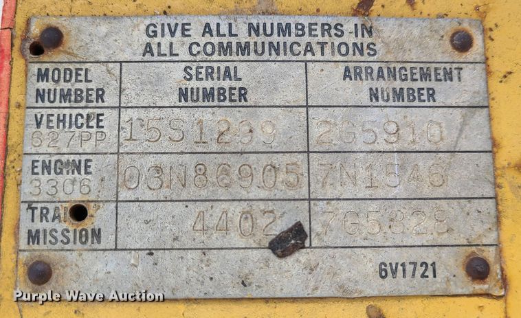 image for item JW9838 1979 Caterpillar 627B  conventional scraper