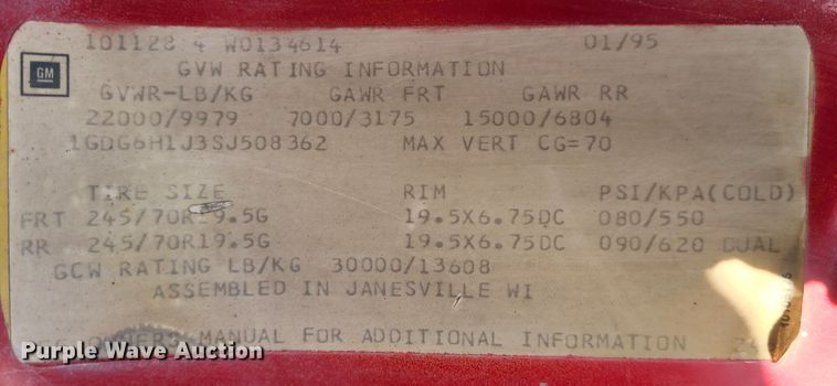 image for item JW9840 1995 GMC C6500  utility / service truck