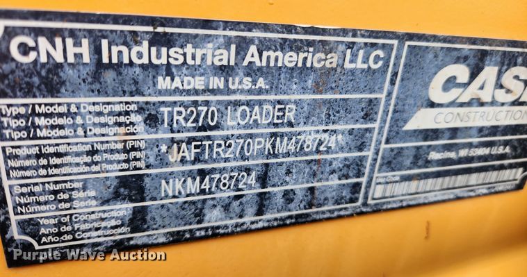 image for item KT9493 2019 Case TR270  tracked skid steer loader