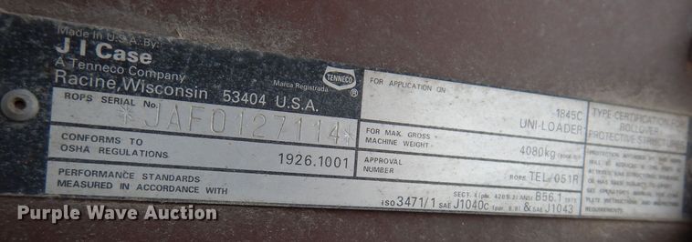 image for item KW9542 1993 Case 1845C  skid steer loader