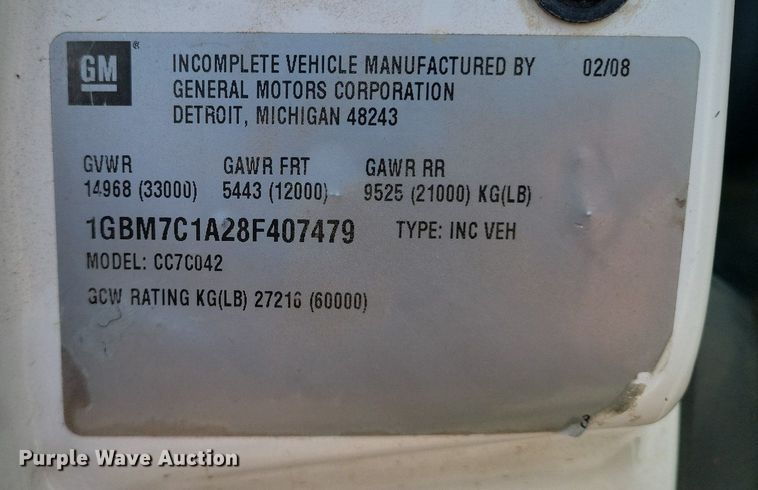 image for item LG9442 2008 Chevrolet C7500  utility / service truck