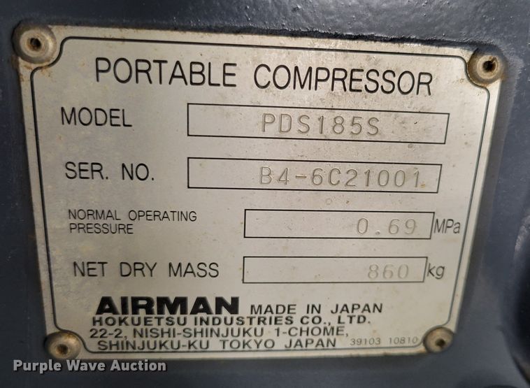 image for item LY9936 2011 Airman PDS185S  air compressor