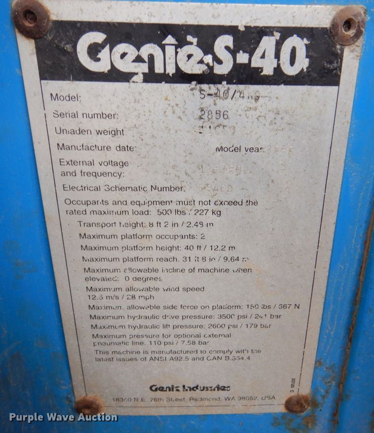 image for item MJ9959 1999 Genie S40  boom lift