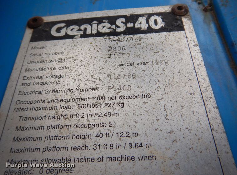 image for item MJ9959 1999 Genie S40  boom lift