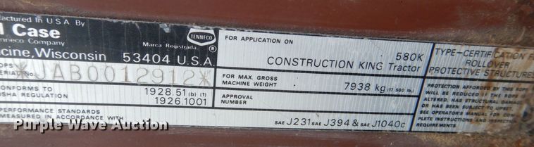 image for item MJ9960 1990 Case 580K  backhoe