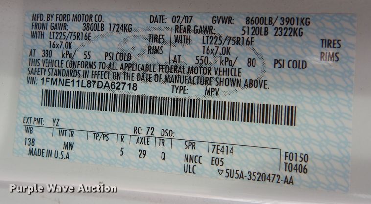 image for item DK7511 2007 Ford E150  van