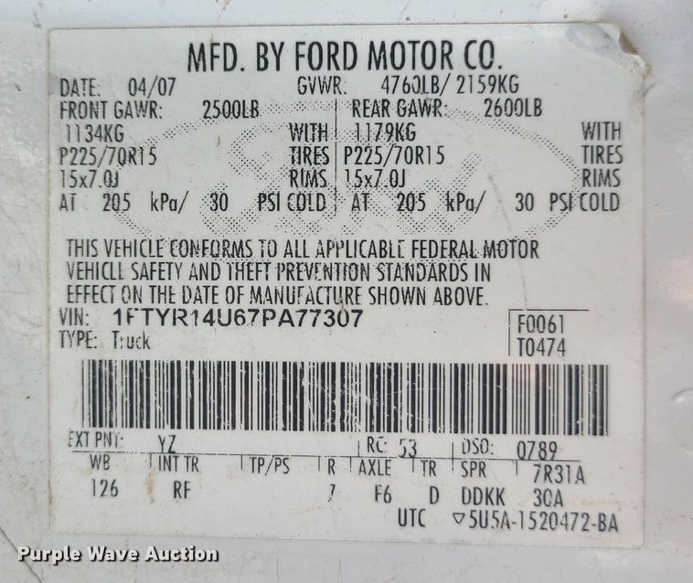 image for item JG9536 2007 Ford Ranger  SuperCab pickup truck