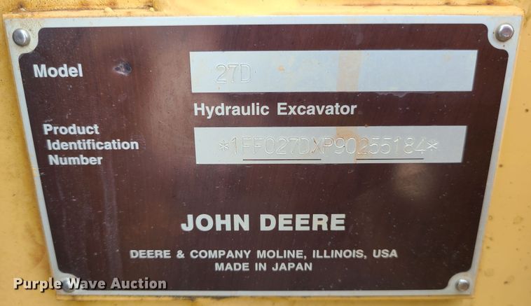 image for item JG9537 2010 John Deere 27D  mini excavator