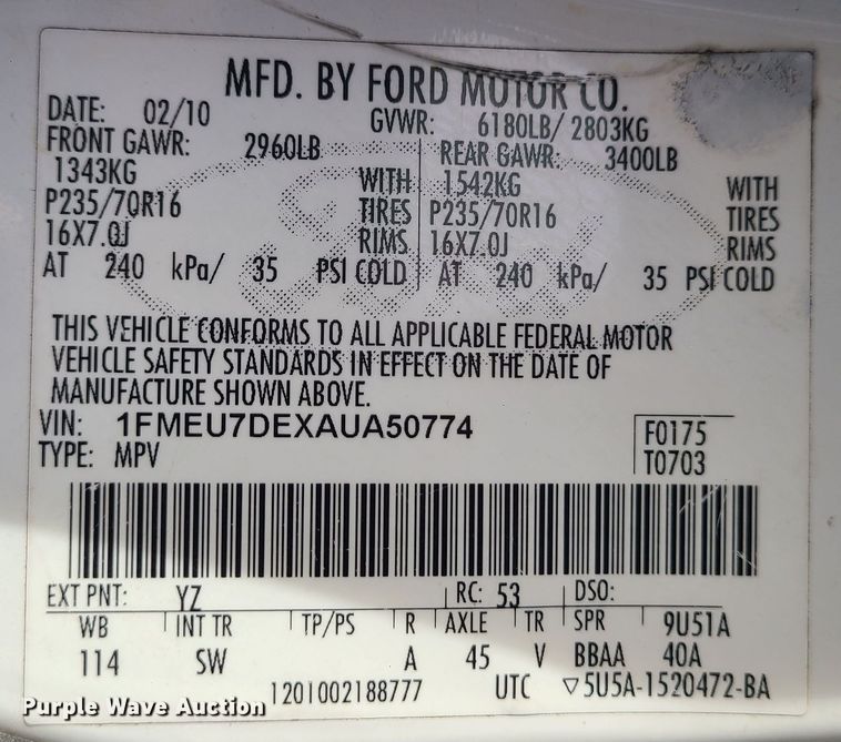 image for item JG9538 2010 Ford Explorer XLT  SUV