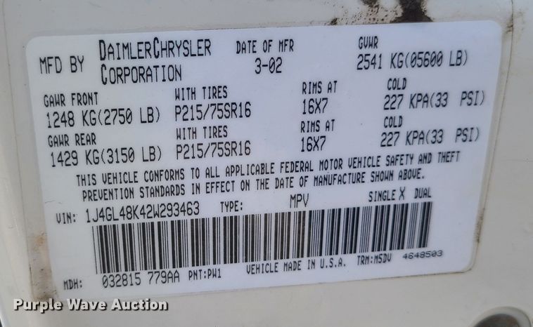 image for item JG9539 2002 Jeep Liberty  SUV