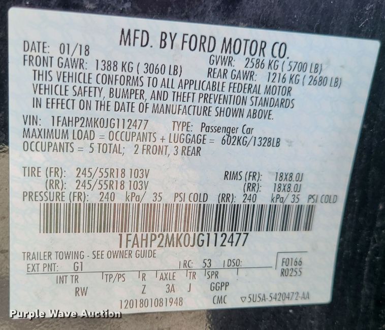 image for item JG9544 2018 Ford Taurus Police Interceptor