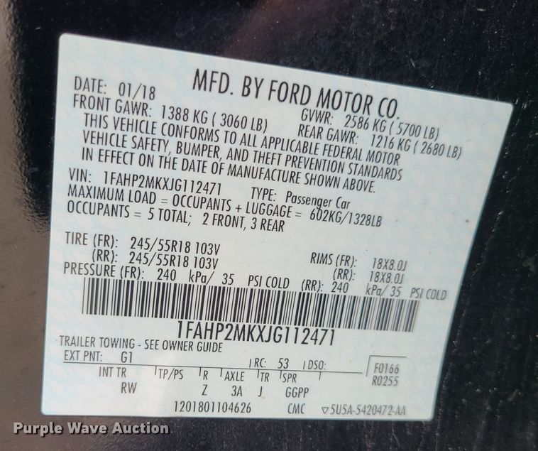 image for item JG9547 2018 Ford Taurus Police Interceptor