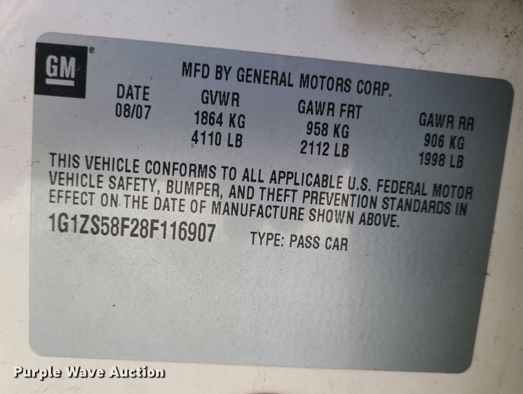 image for item JG9549 2008 Chevrolet Malibu