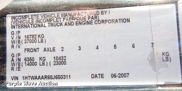 image for item JK9154 2008 International WorkStar 7300  dump truck