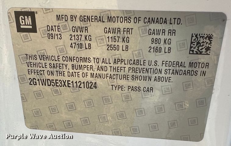 image for item JU9689 2014 Chevrolet Impala Police Cruiser