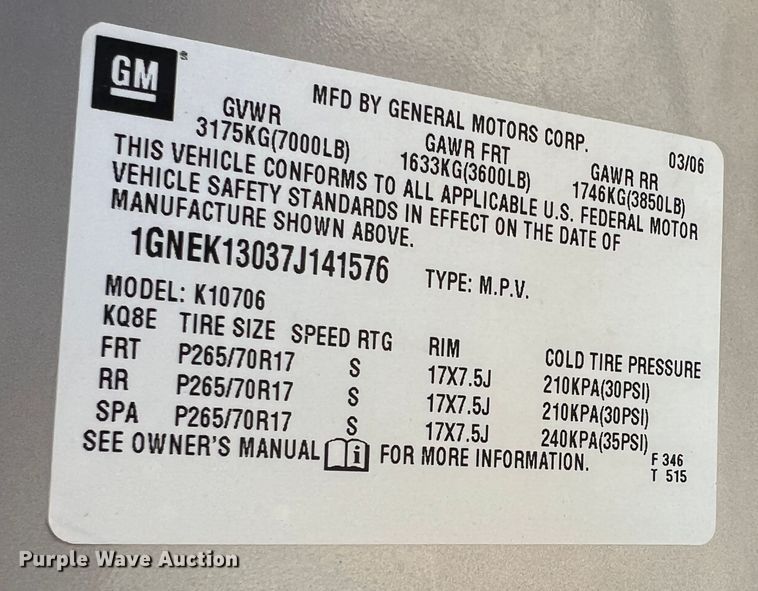 image for item JU9691 2007 Chevrolet Tahoe LS  SUV