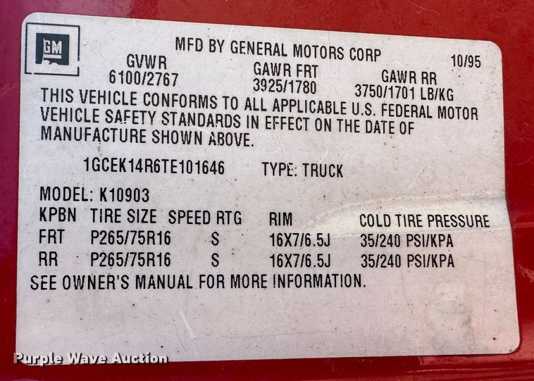 image for item LT9297 1996 Chevrolet K1500  pickup truck