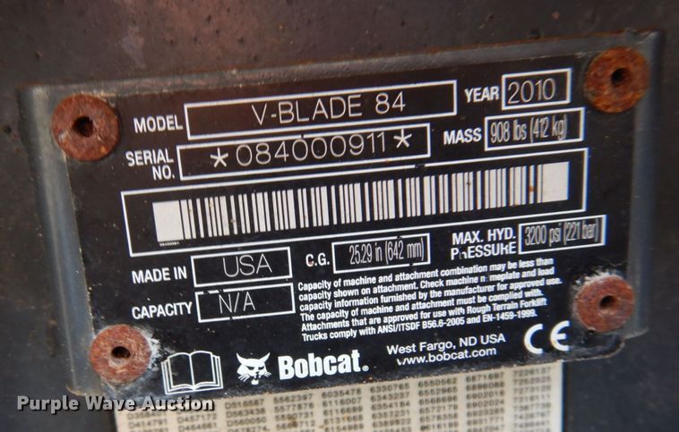 image for item MH9038 2010 Bobcat V-Blade 84  skid steer snow plow