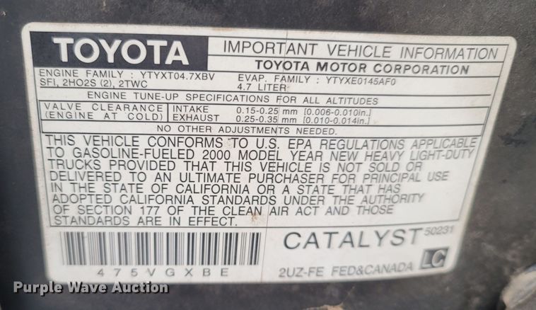 image for item MH9686 2000 Toyota Tundra  Access Cab pickup truck