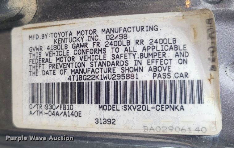 image for item MH9687 1998 Toyota Camry LE