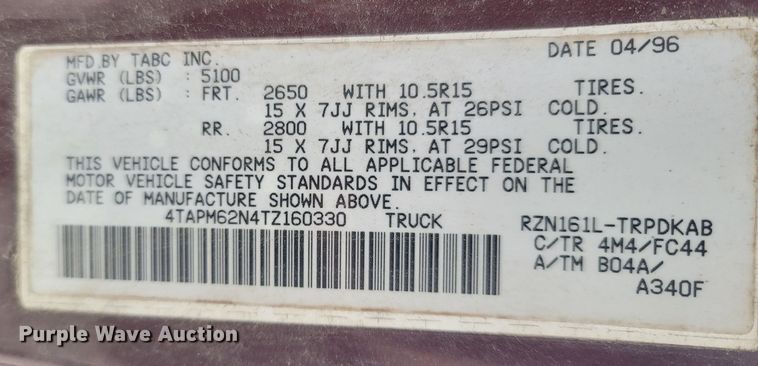 image for item MH9689 1996 Toyota Tacoma  pickup truck