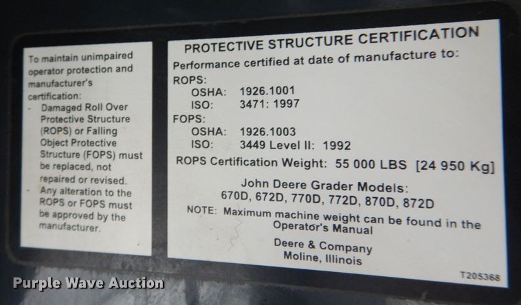 image for item MJ9983 2007 John Deere 770D  motor grader