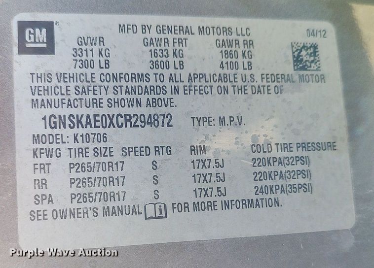 image for item MM9951 2012 Chevrolet Tahoe  SUV