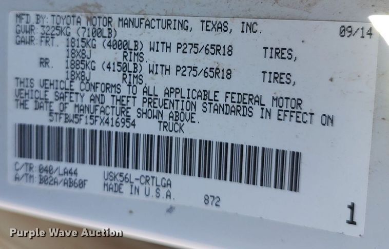 image for item MM9952 2015 Toyota Tundra  Double Cab pickup truck