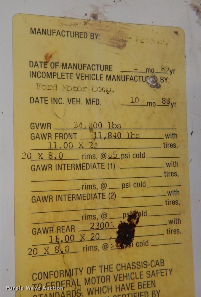 image for item MP9058 1989 Ford F800  sewer jetter truck