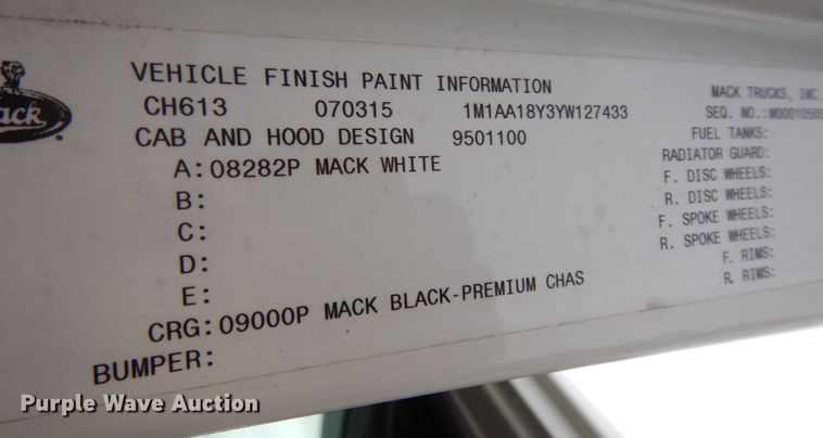 image for item DK7565 2000 Mack CH613 fertilizer delivery truck